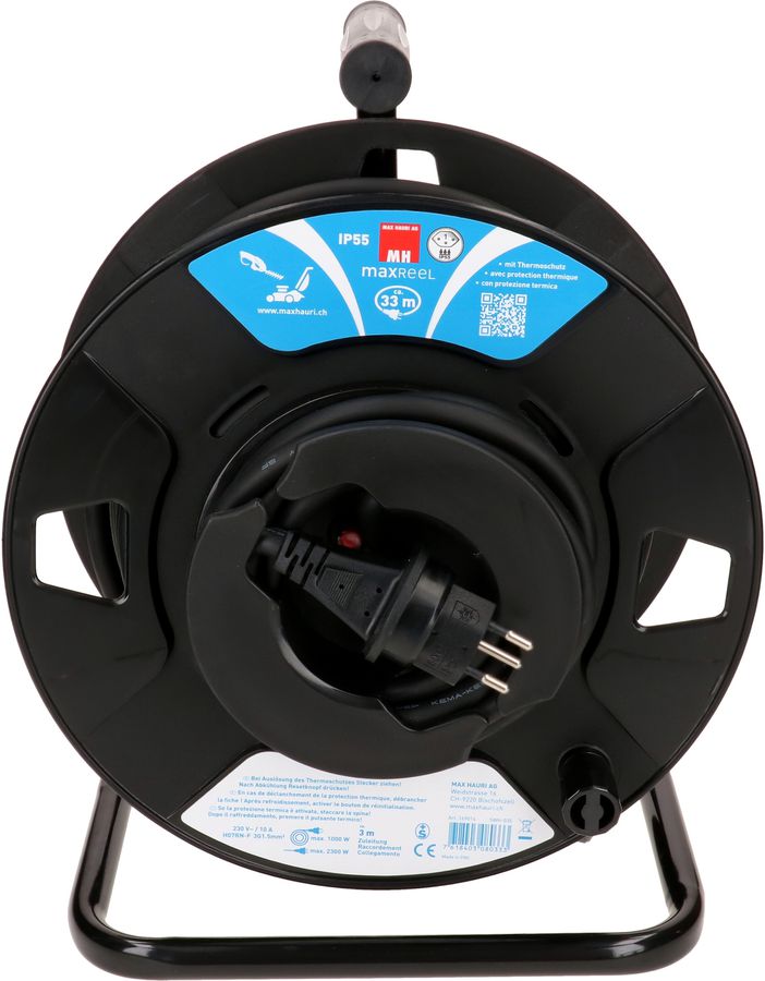 enrouleur de câble de jardin IP55 1x type 13 33m noir