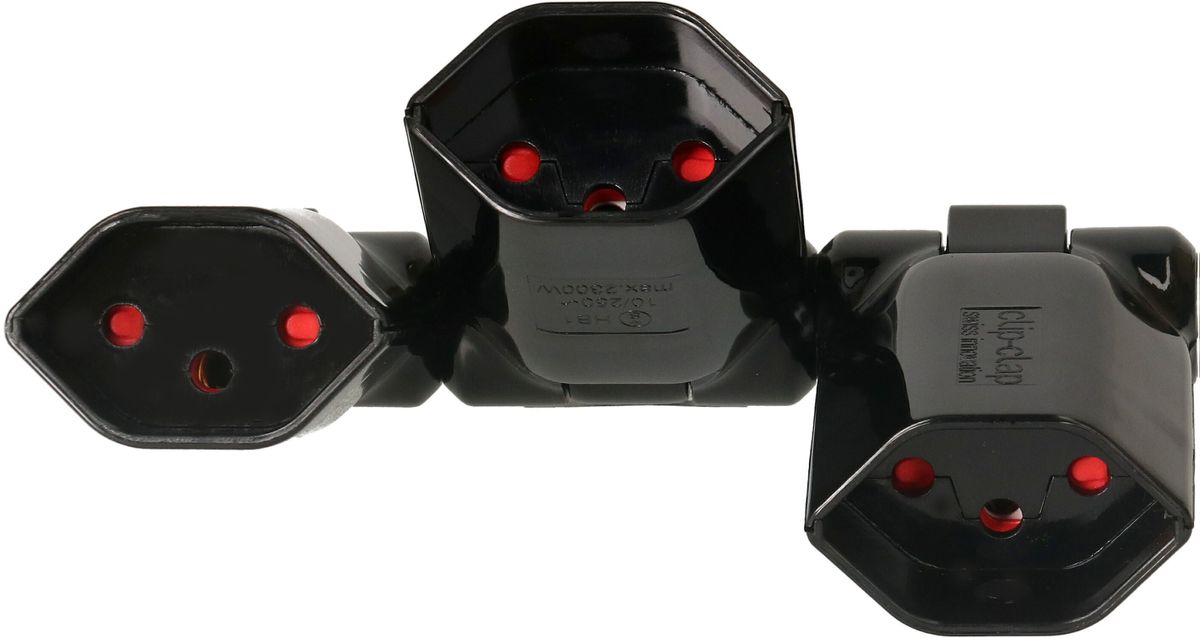 multi adaptateur clip-clap 3x type 13 3 pôles noir BS