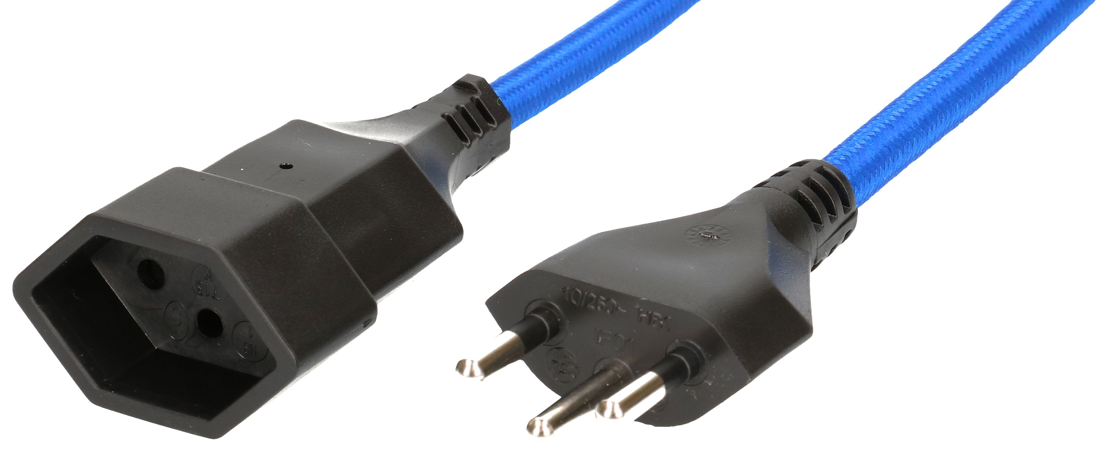 Rallonge textile H05VV-F3G1.0 3m bleu type 12 / type 13