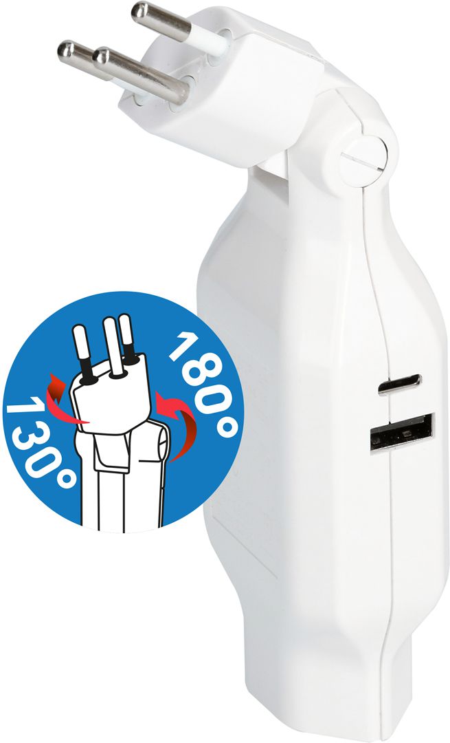 multi adaptateur clip-clap 1x type 13 USB Fast Charge blanc