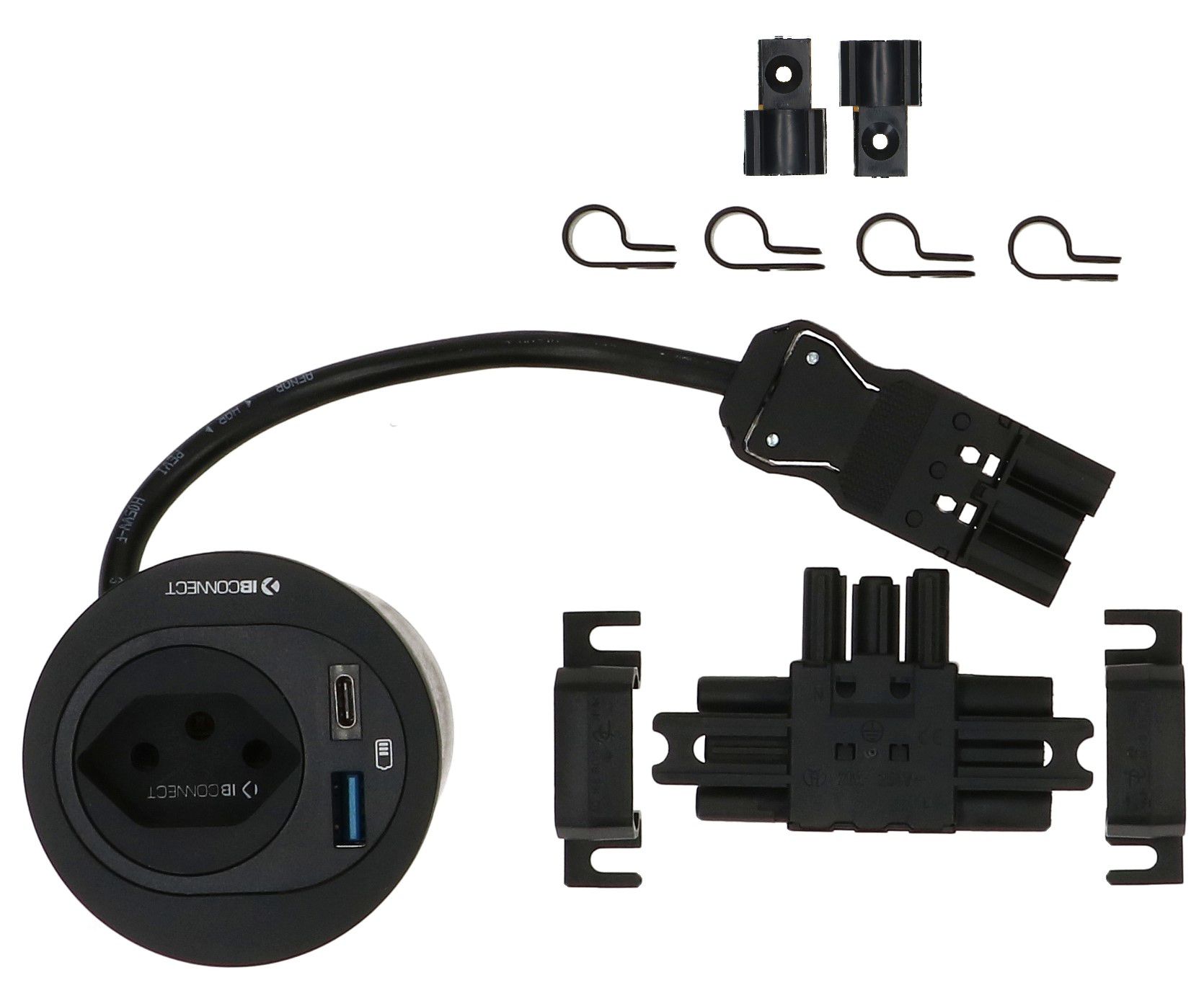 Single set d'extension ATOM bloc multiprise noir type 13 USB-A/C