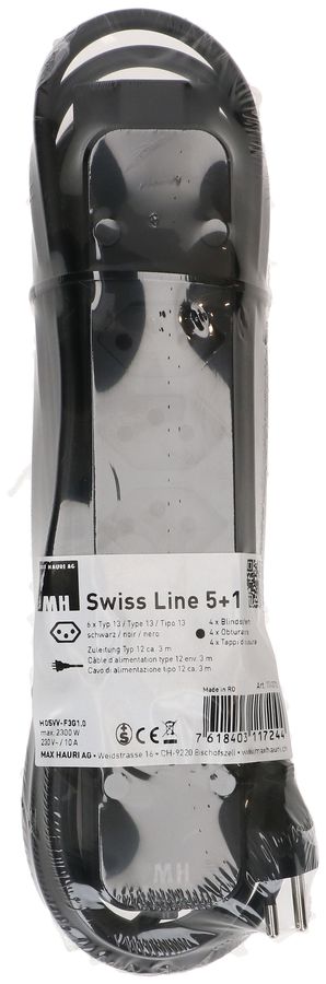 multiprise Swiss Line 5+1x type 13 noir 3m