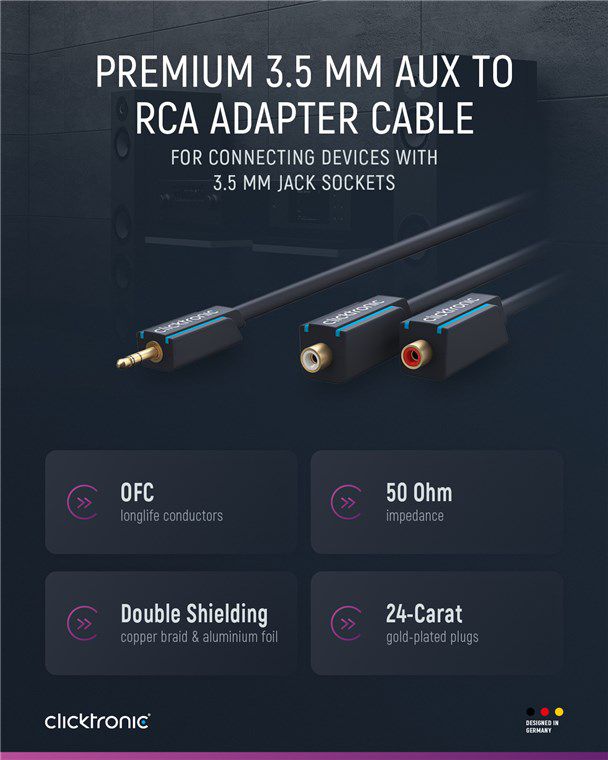 câble audio adaptateur Y fiche jack/prise RCA 0.1m noir
