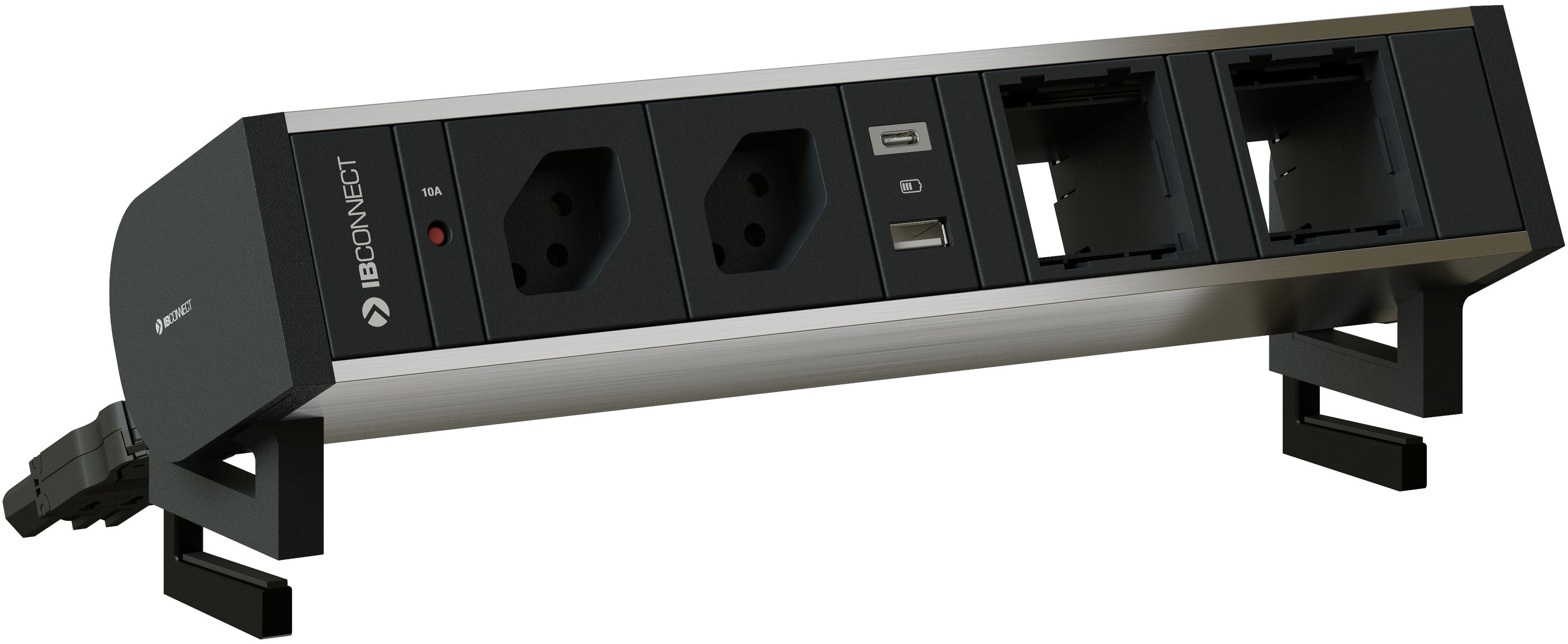 SUPRA bloc multiprise anodisé 2x type 13 1x USB-A/C 2x vide