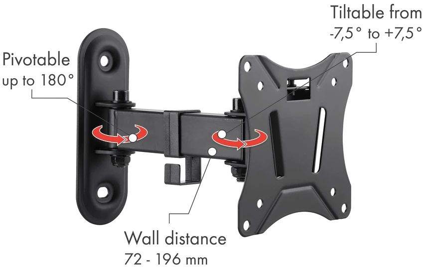 support TV mural MOTION 2 noir inclinable/orientable jusqu'à 25kg