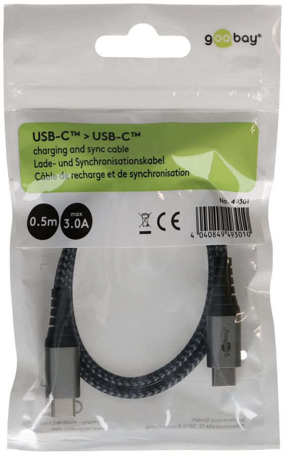 câble de recharge USB-C textile extra robuste 0.5m noir