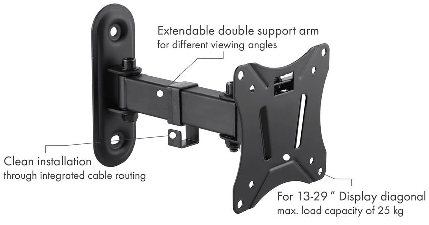 support TV mural MOTION 2 noir inclinable/orientable jusqu'à 25kg