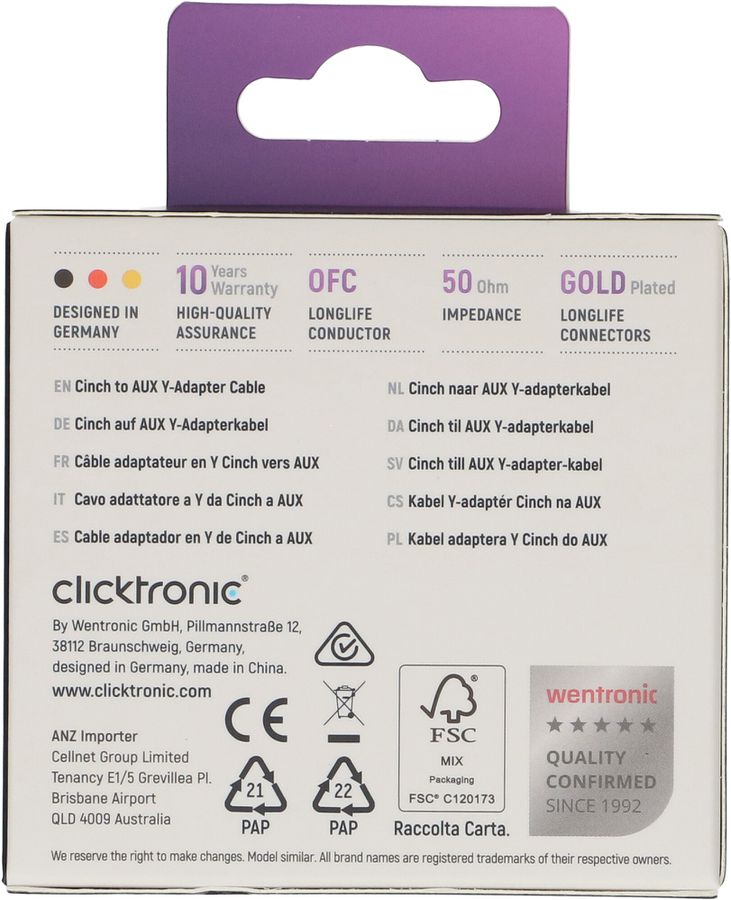 câble audio adaptateur Y fiche jack/prise RCA 0.1m noir