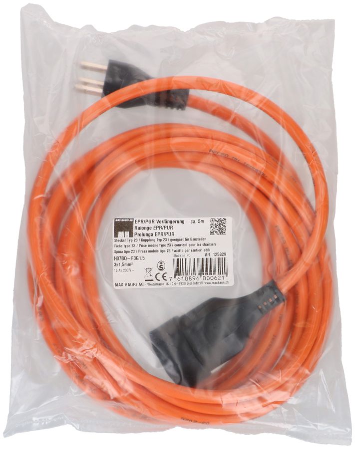 Rallonge EPR/PUR H07BQ-F3G1.5 5m orange type 23 / type 23