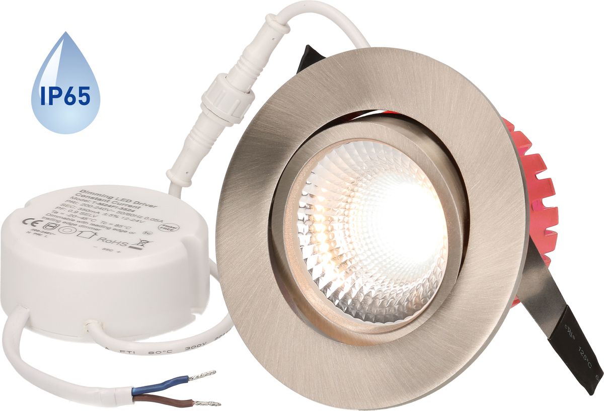spot encastré à LED SOLVO-IP65 Ø80 nickel brossé 3000K 750lm 38°
