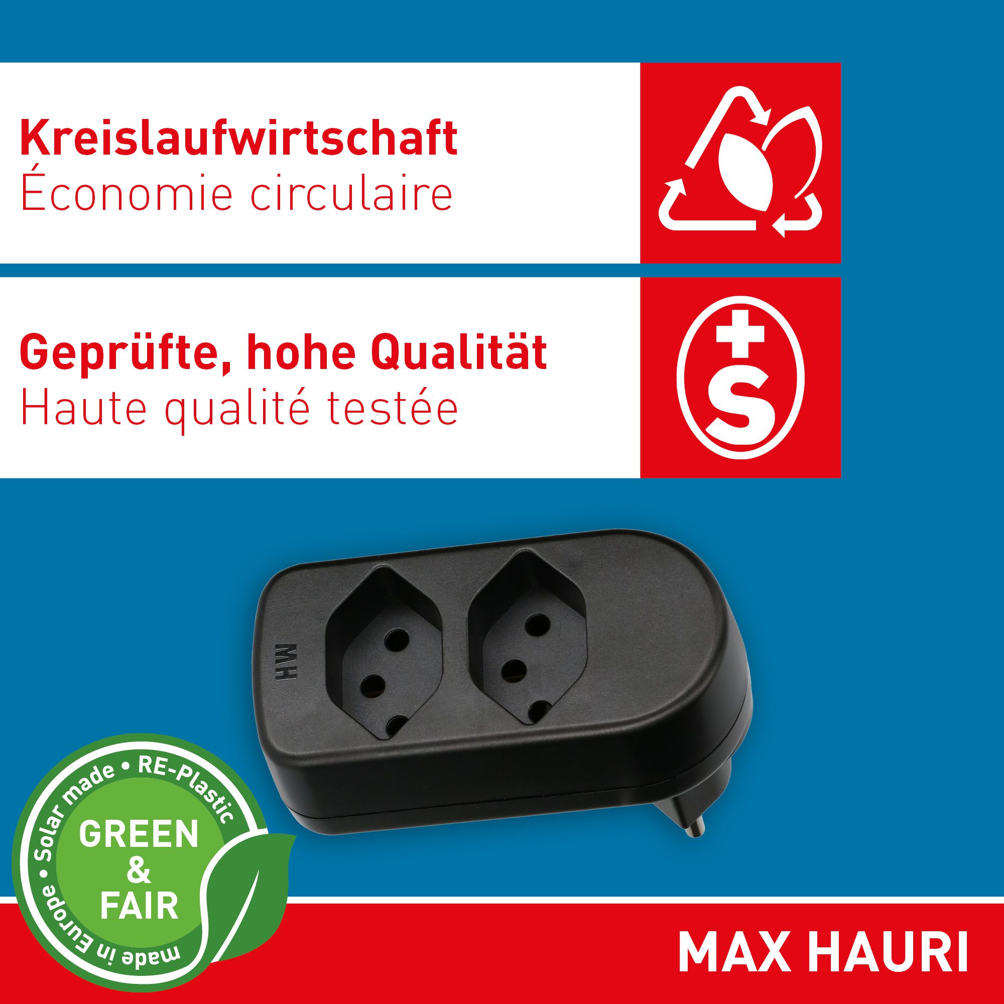 multi adaptateur ADAPT 2x type 13 noir rotatif Green+Fair