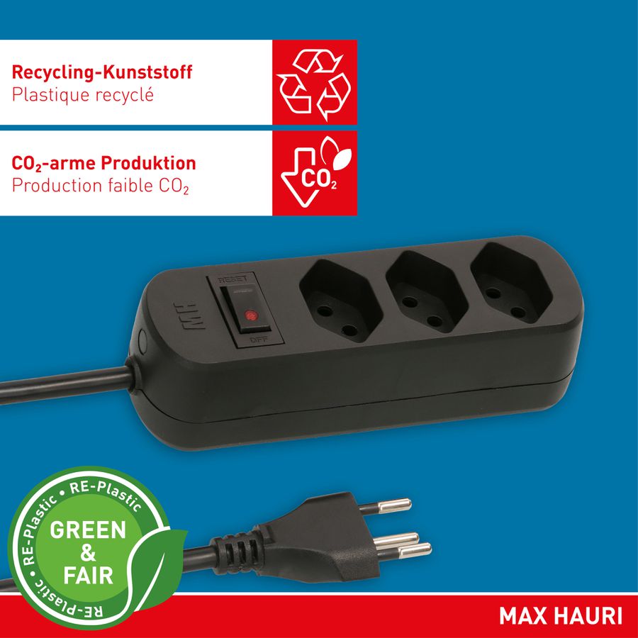 multiprise Basic Line 3x type 13 nr interrupteur 1.5m Green+Fair