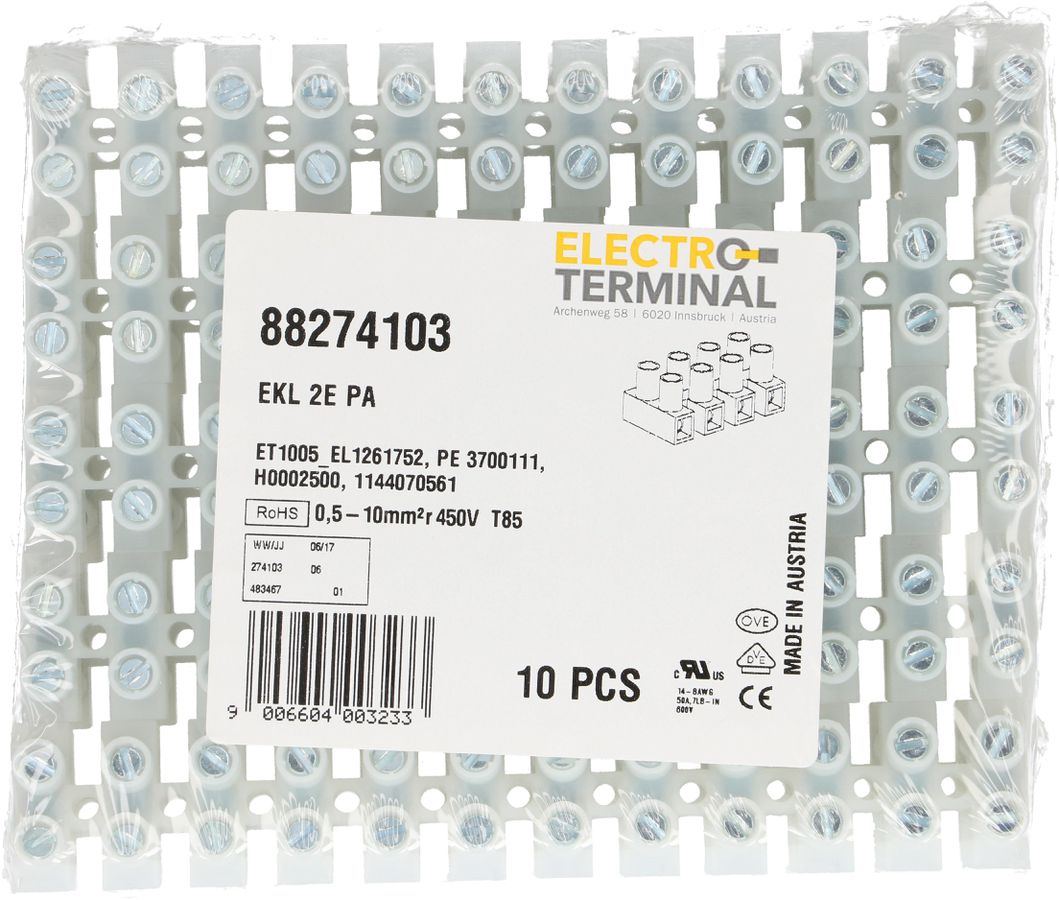 Barrette de bornes EKL 2E, 0.5-6.0mm2, transparent