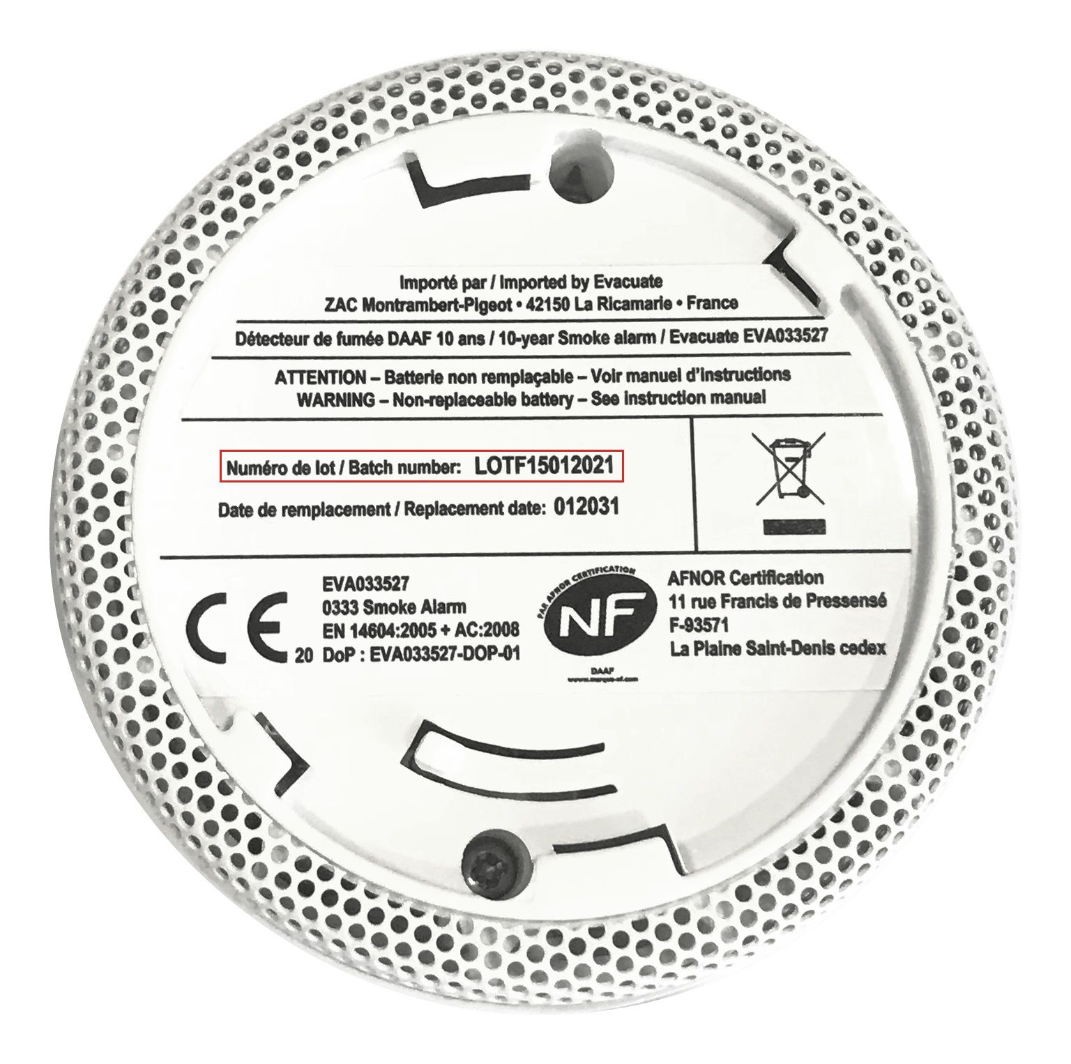 détecteur de fumée mini EVA033527 + pile longue durée 10 ans bc