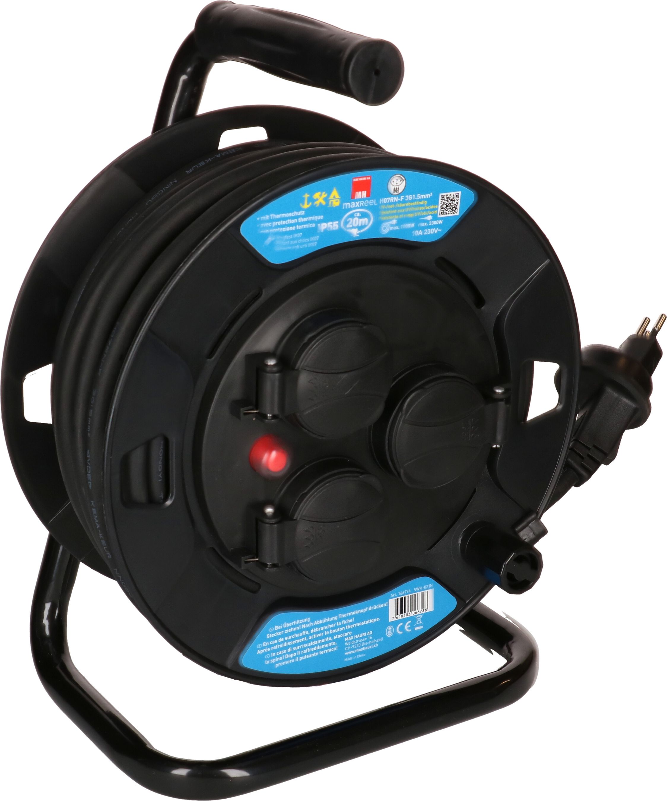 enrouleur de câble IP55 3x type 13 20m noir