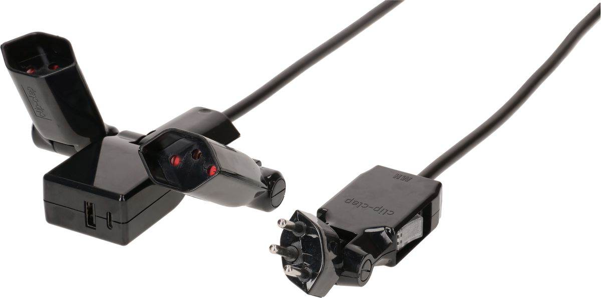 multipresa clip-clap Line 2x tipo 13 1x USB-Charger ne interr. 2m