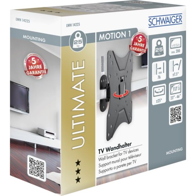 support TV mural MOTION 1 noir inclinable/orientable jusqu'à 25kg