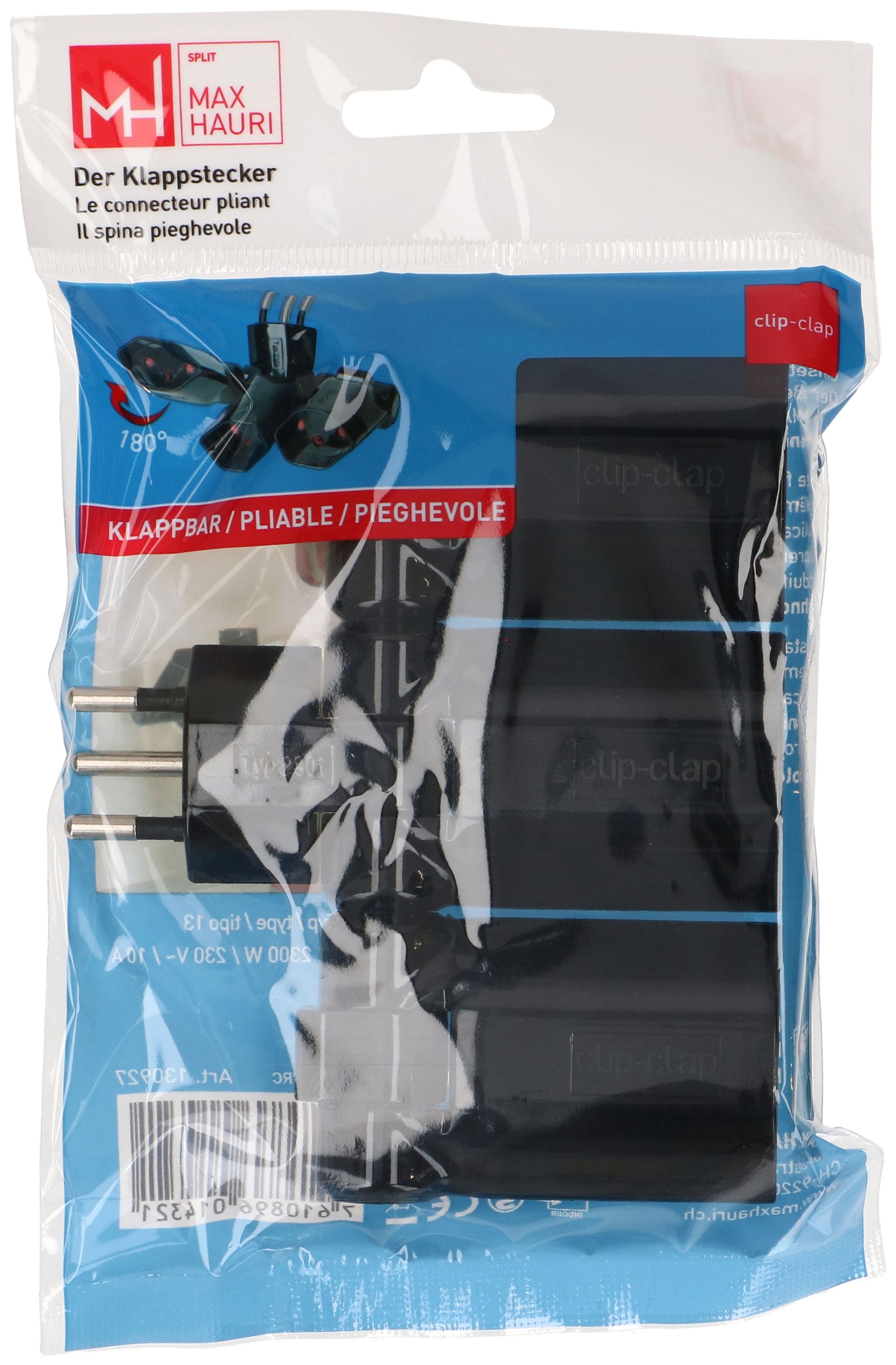 multi adaptateur clip-clap 3x type 13 3 pôles noir BS