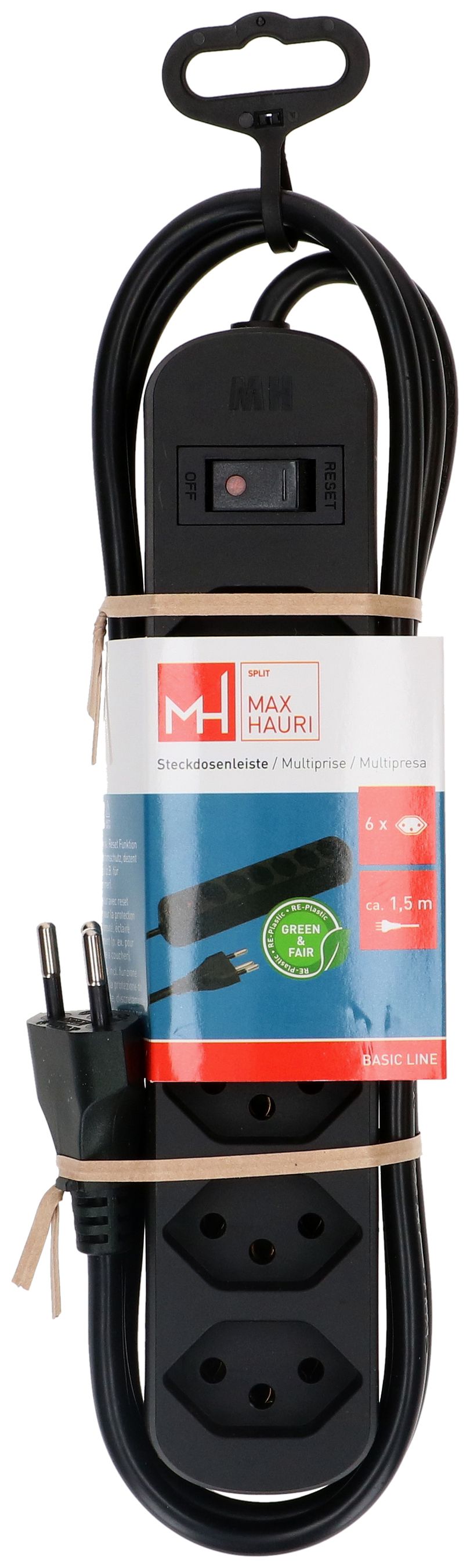 multiprise Basic Line 6x type 13 nr interrupteur 1.5m Green+Fair