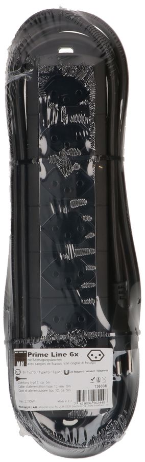 multiprise Prime Line 6x type 13 noir aimant 5m