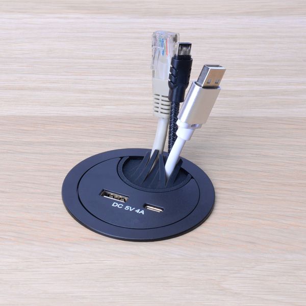 passe-câble avec USB-A et USB-C Charger noir