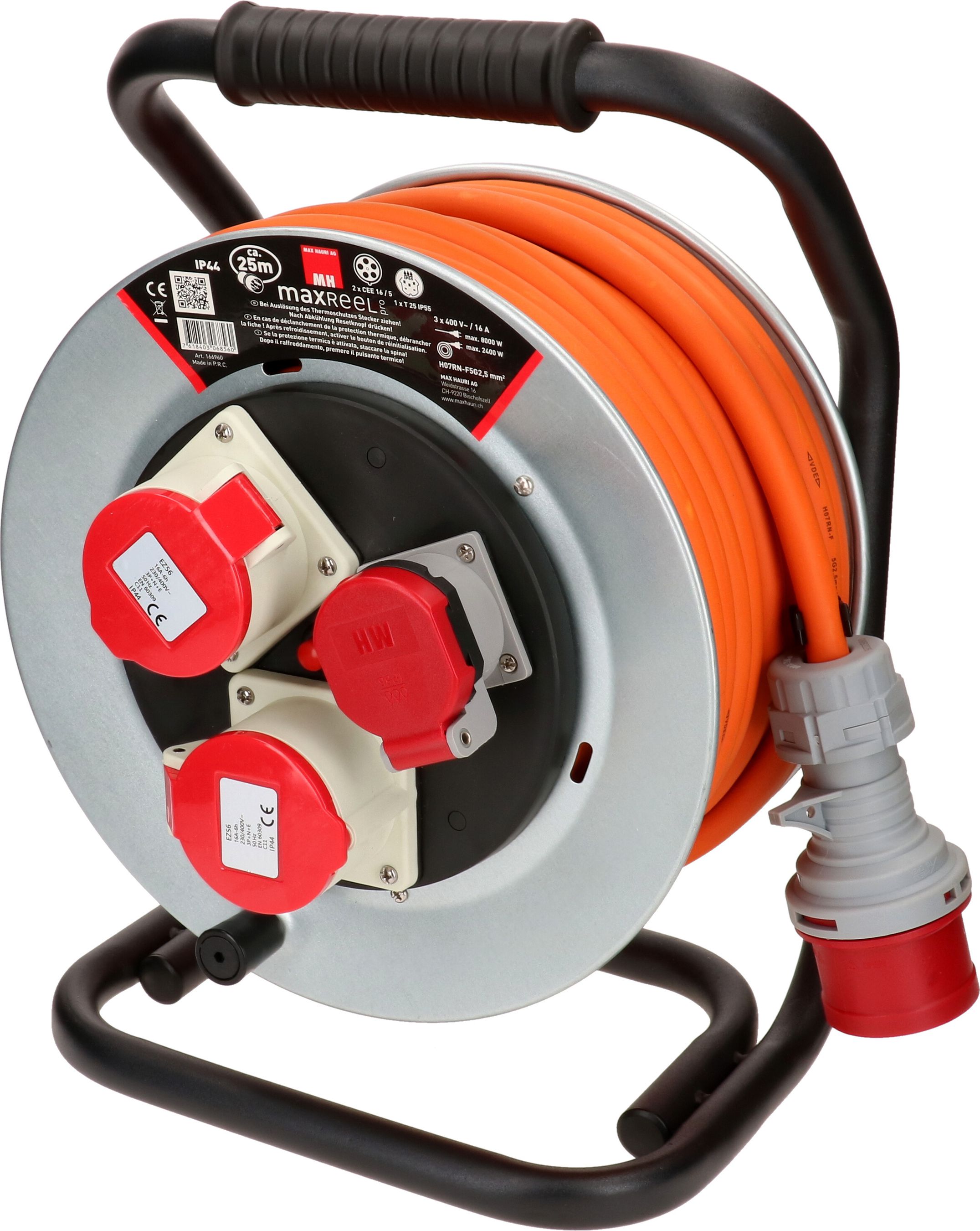 enrouleur de câble en acier 2x CEE16-5 1x type 25 IP55 25m