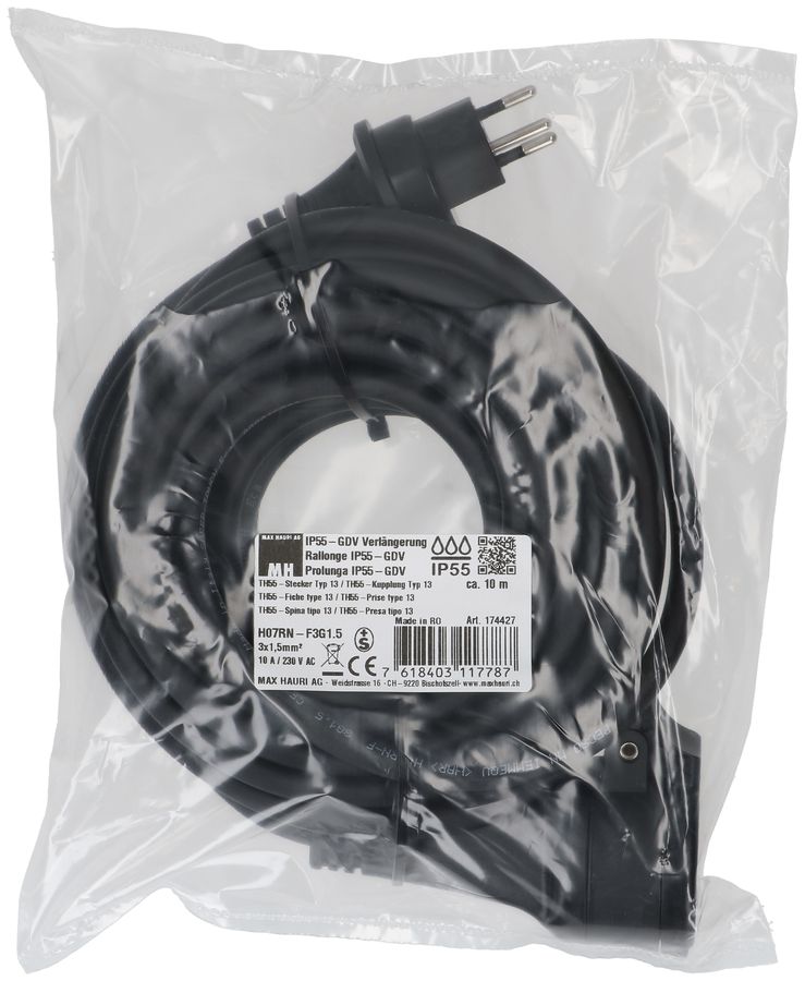 IP55 rallonge GDV H07RN-F3G1.5 10m noir type 13 / type 13
