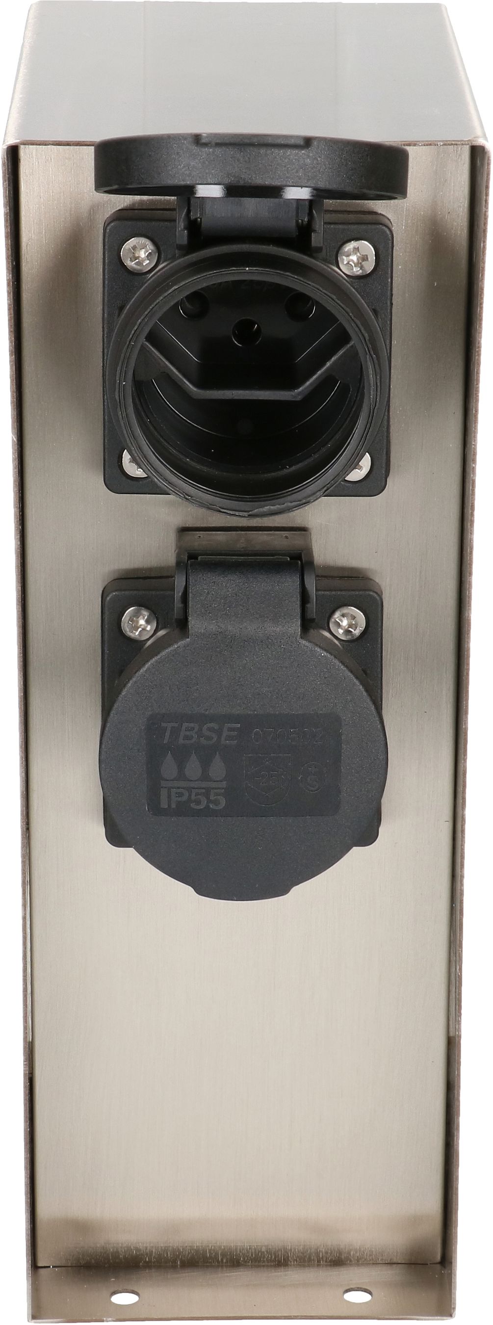 colonne de prises de jardin 2x type 13 IP55 prog. horaire acier