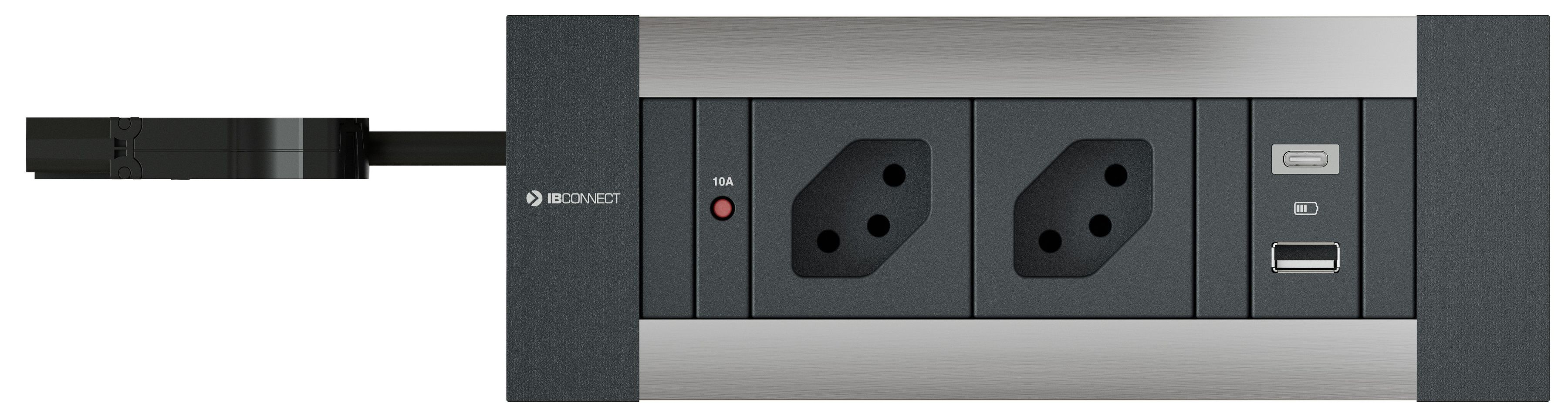 INTRO2.0 bloc multiprise anodisé 2x type 13 1x USB-A/C