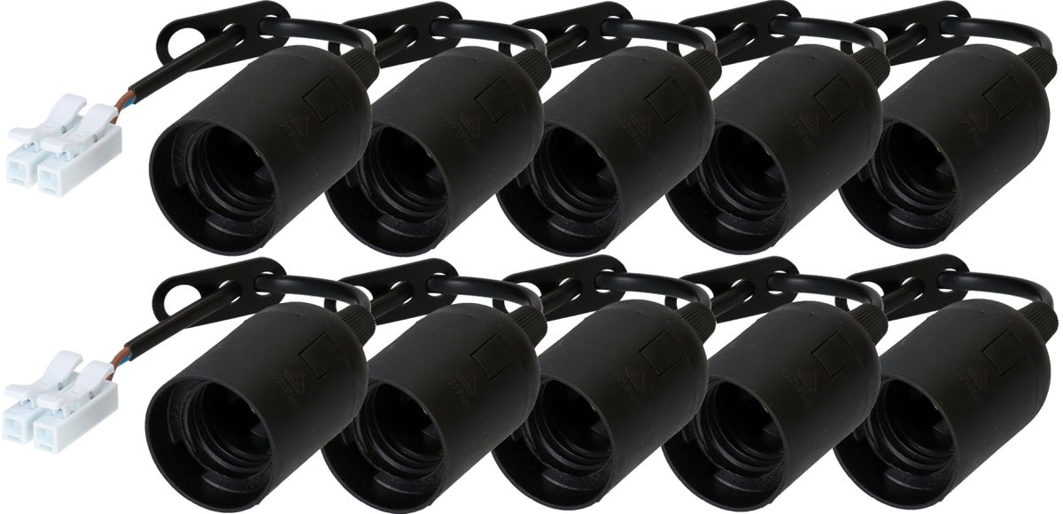 douille chantier E27 avec bornes à levier noir / 10 pièces