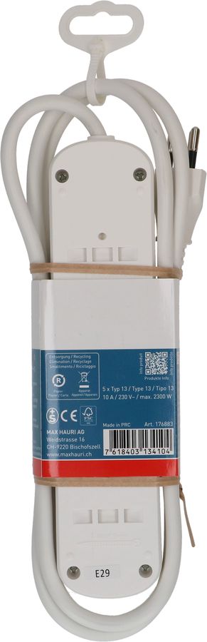 multiprise Basic Line 5x type 13 bc interrupteur 1.5m Green+Fair