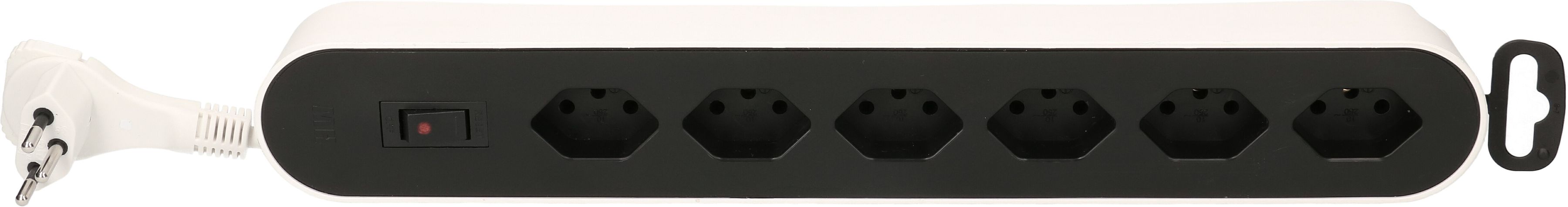 multiprise Design Line 6x type 13 blanc/noir interrupt. 2.2m plat