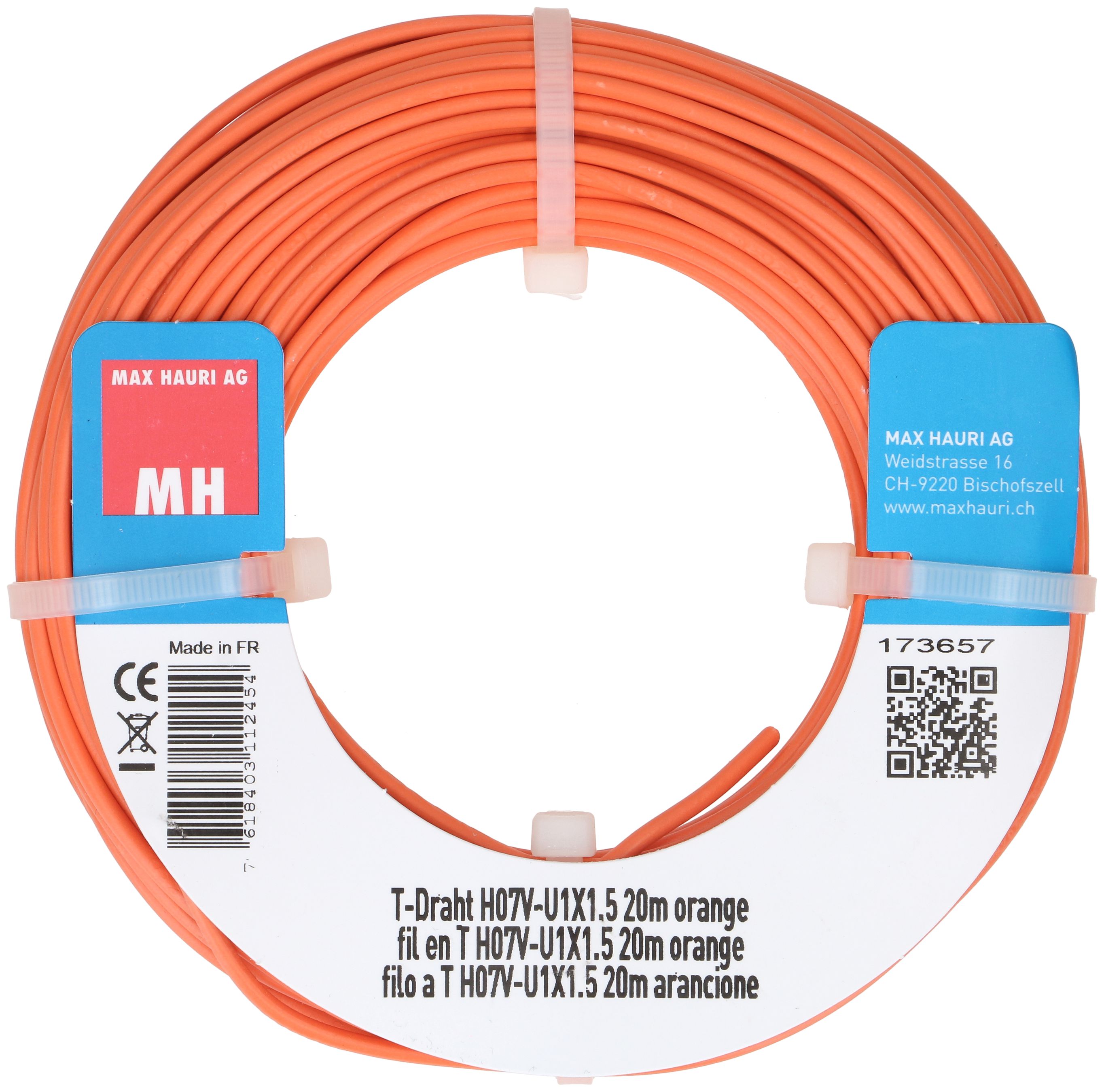 fil en T H07V-U1X1.5 20m orange
