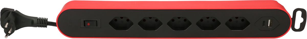 multipresa Design Line 5x tipo 13 USB A+C ro/ne interr. 2.2m pia.
