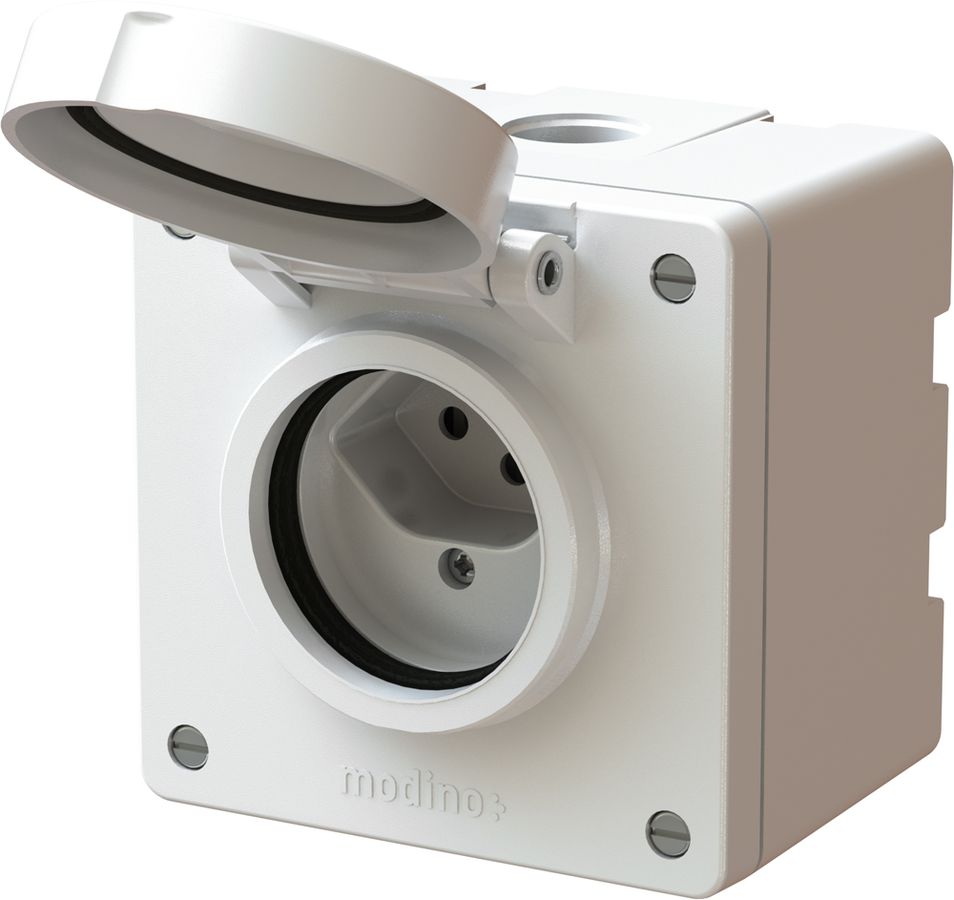 prise 1x type 13 AP exo IP55 blanc