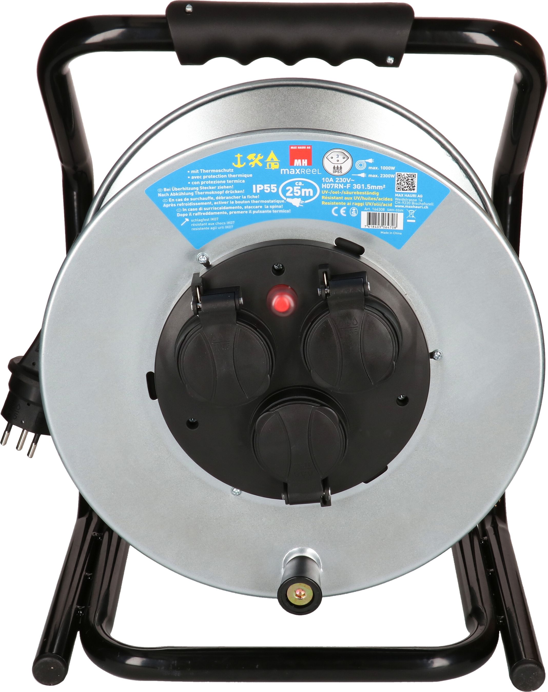 enrouleur de câble en acier IP55 3x type 13 25m noir acier