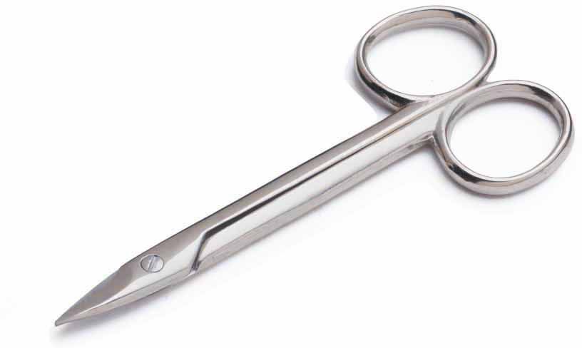 Ciseaux à couronne nickelés brillants lame dentelée 115mm