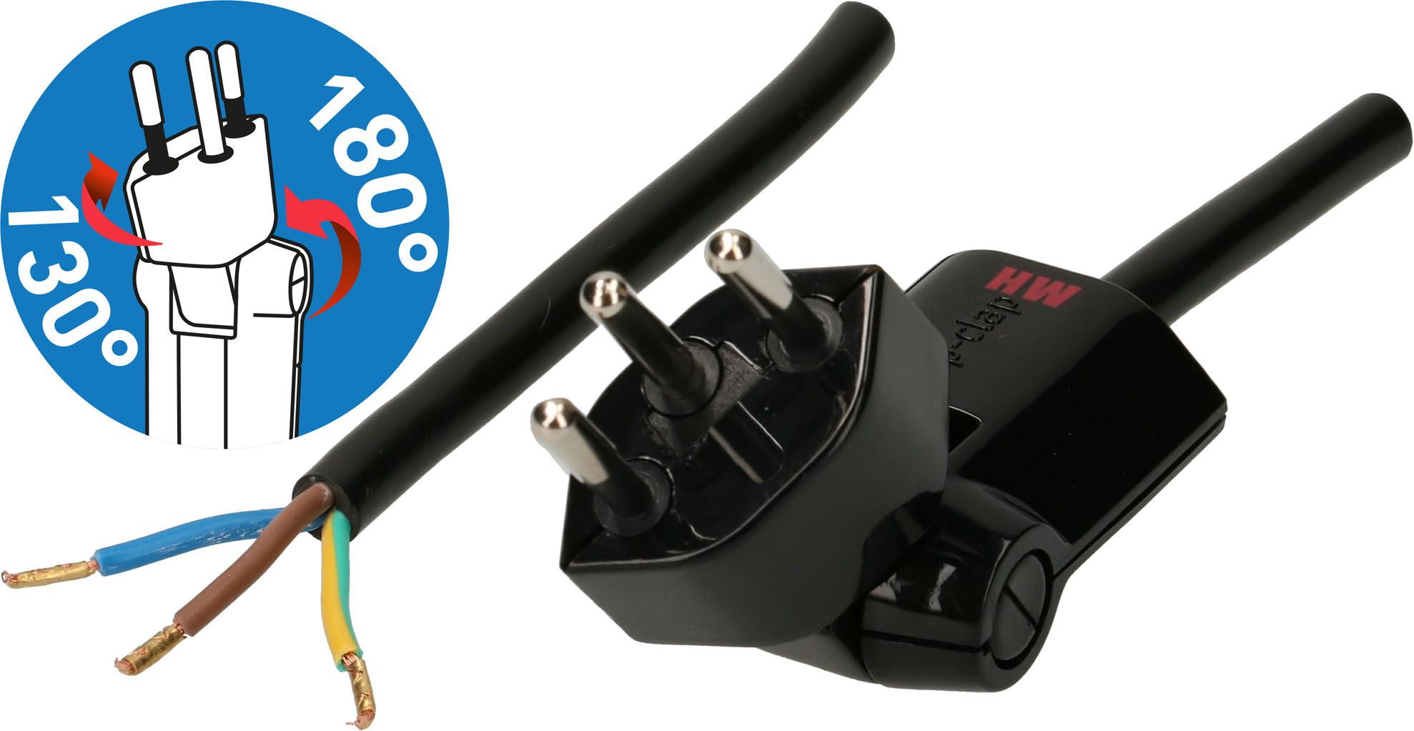 TD câble secteur H05VV-F3G1.0 5m noir clip-clap type 12