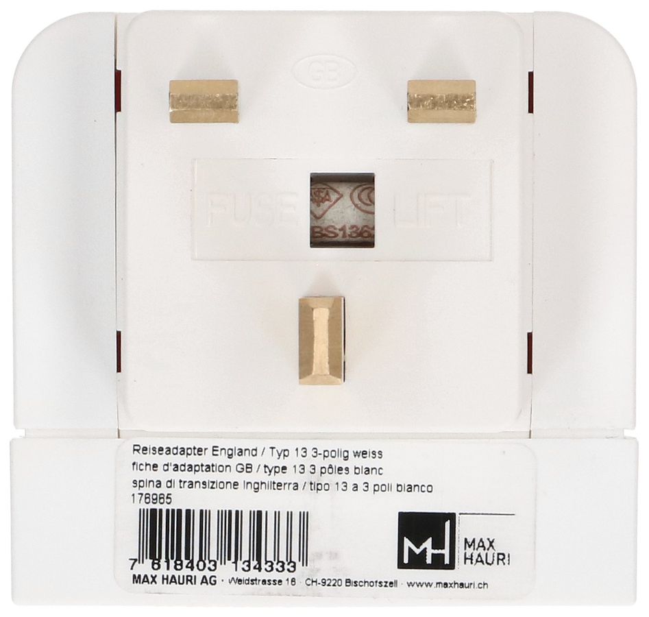 Reiseadapter Grossbritannien / Typ 13 3-polig weiss