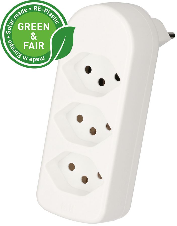 multi adaptateur ADAPT 3x type 13 blanc rotatif Green+Fair