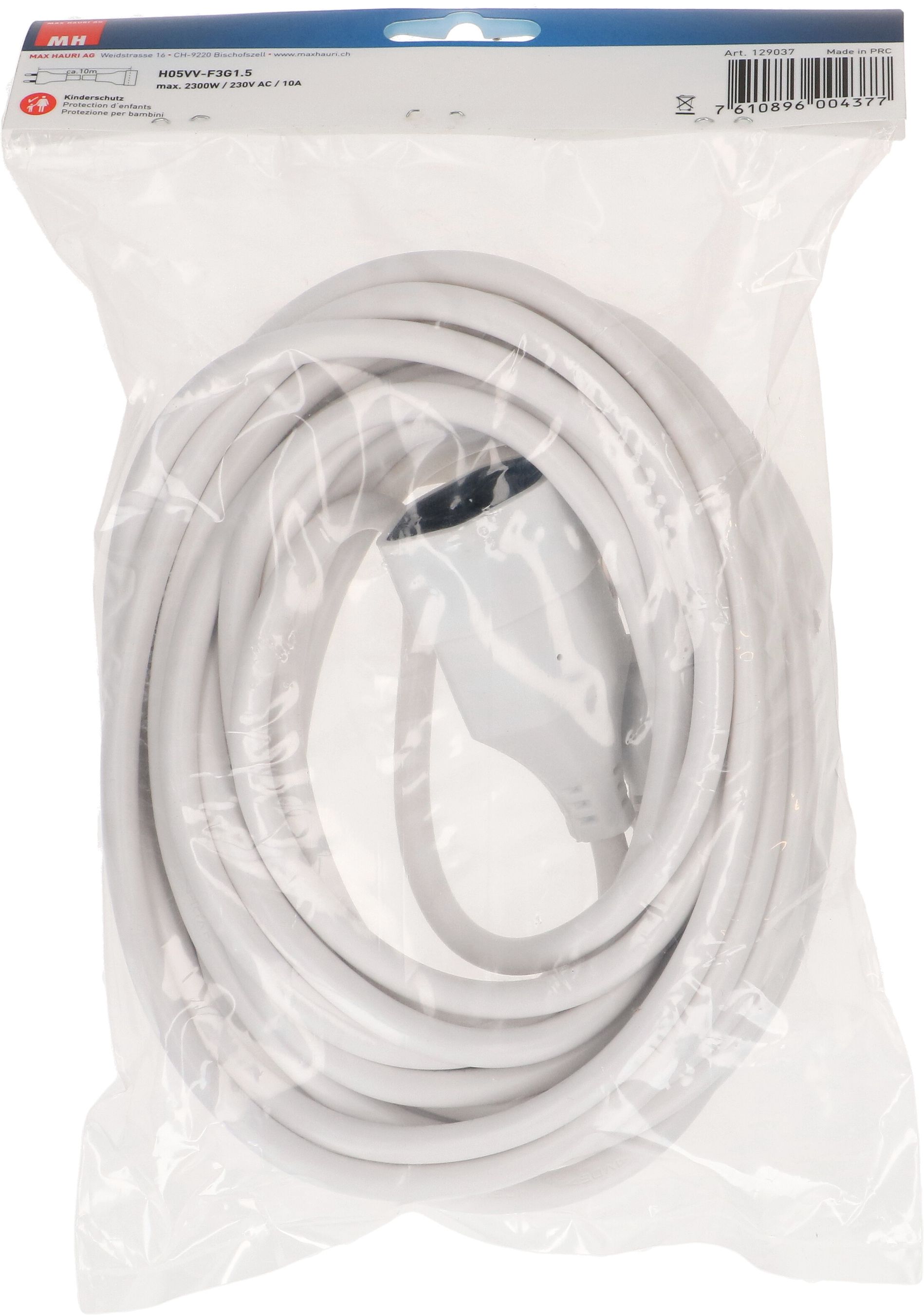 Rallonge TD H05VV-F3G1.5 10m blanc BS type 12 / type 13