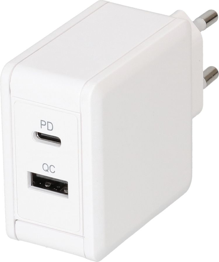 adattatore di ricarica rapida USB 1x USB-C PD 1x USB-A 30W bianco