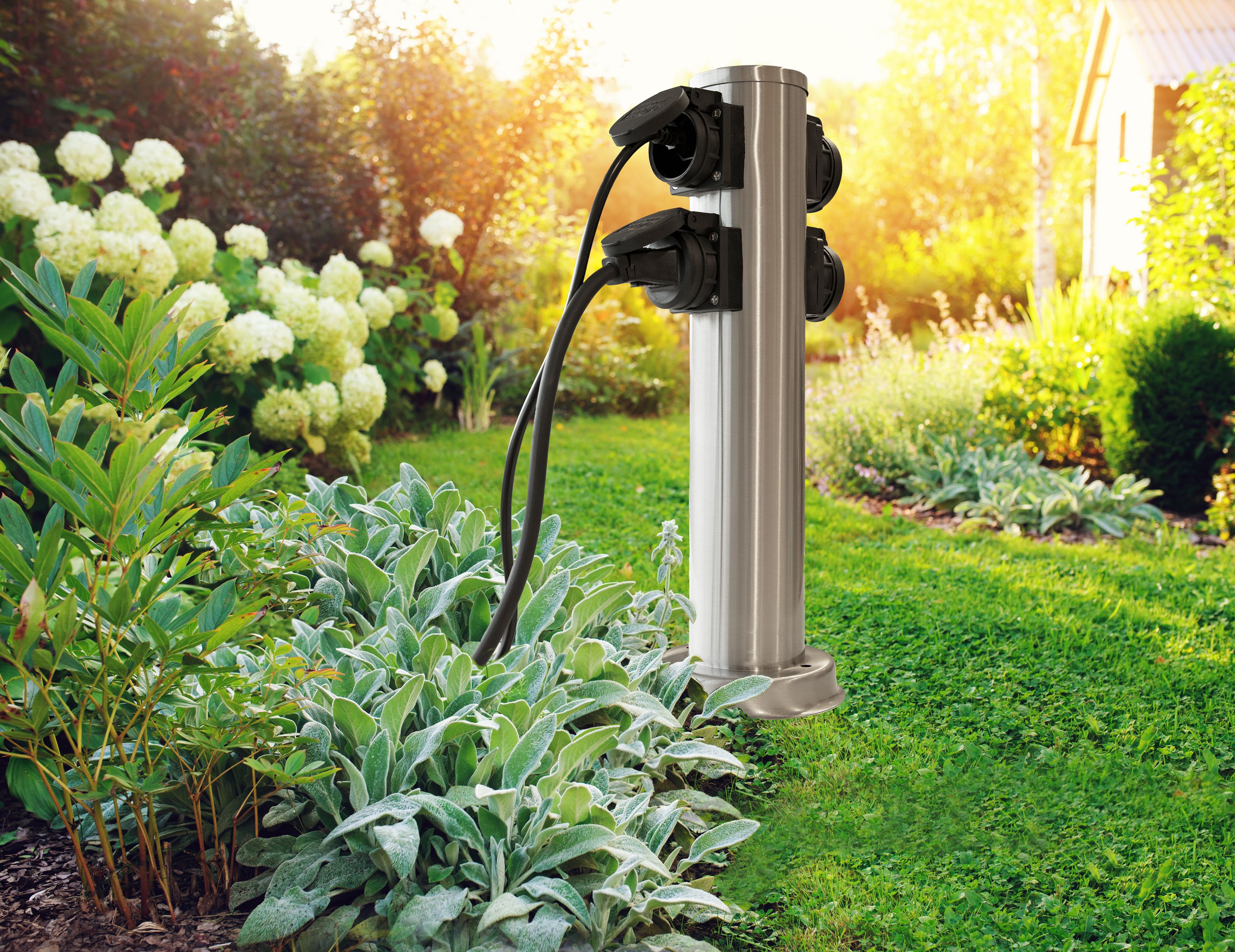colonne de prises de jardin 4x type 13 IP55 rond acier