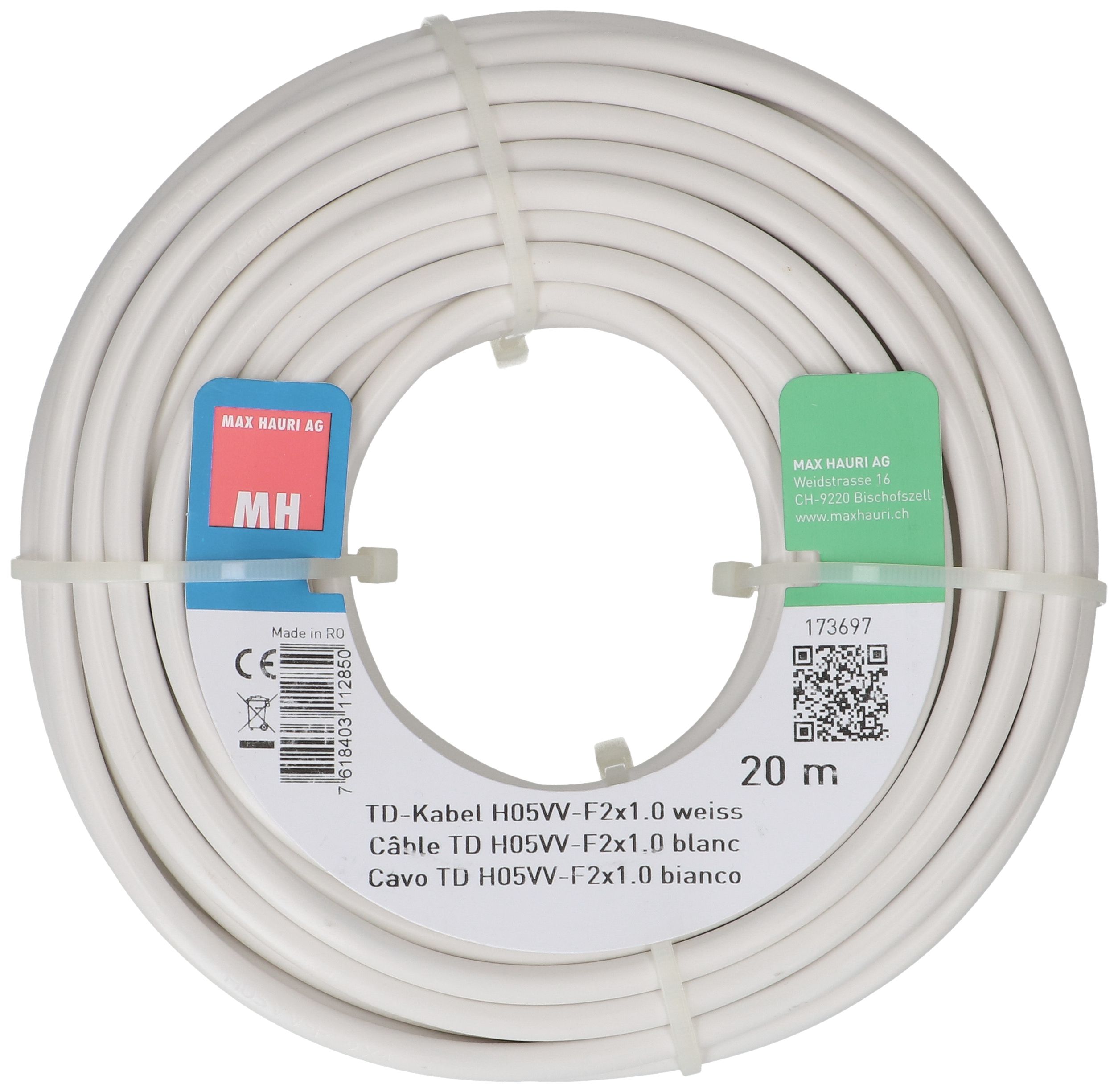 câble TD H05VV-F2X1.0 20m blanc