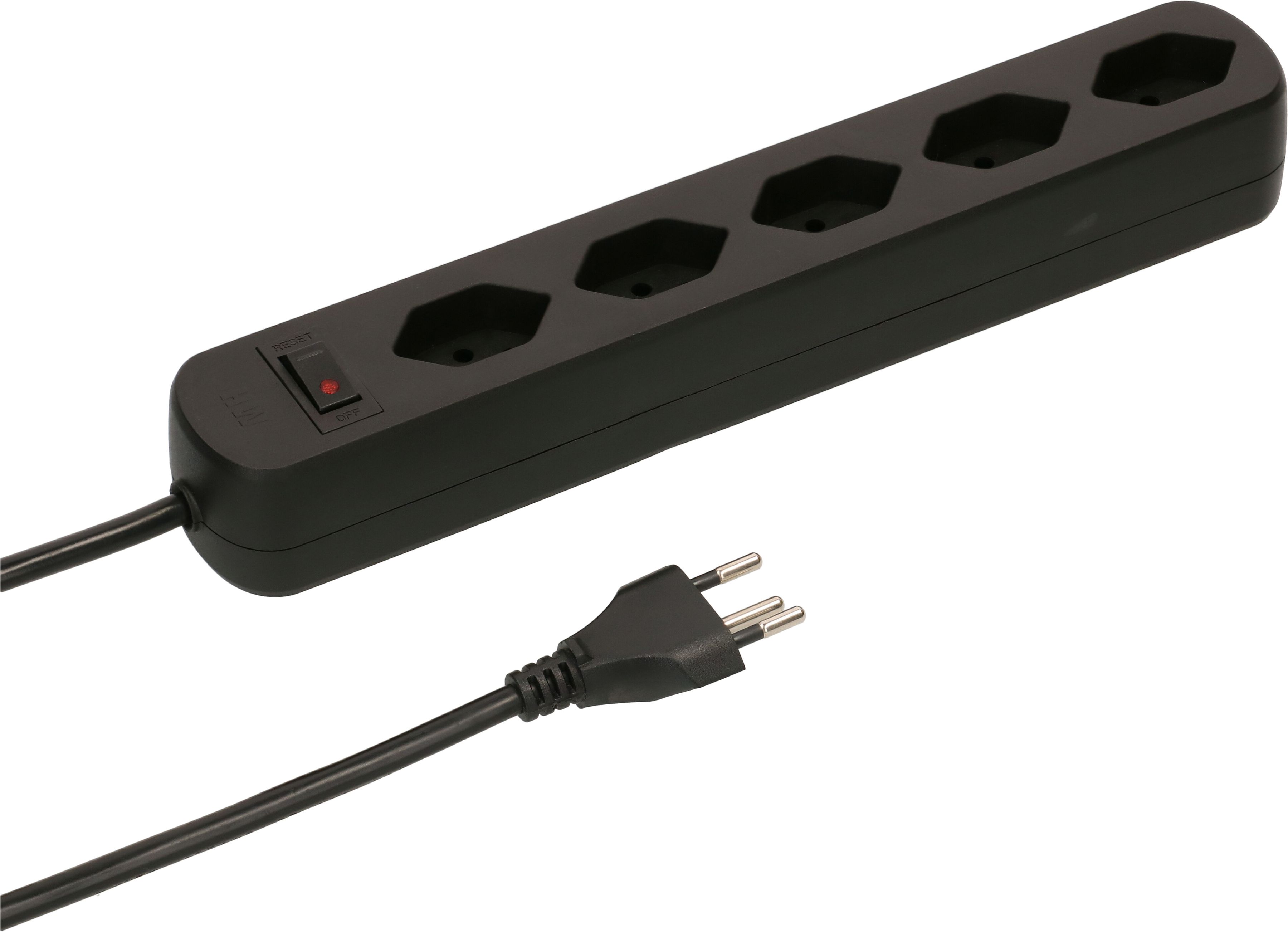 multiprise Basic Line 5x type 13 90° noir interrupteur 1.5m