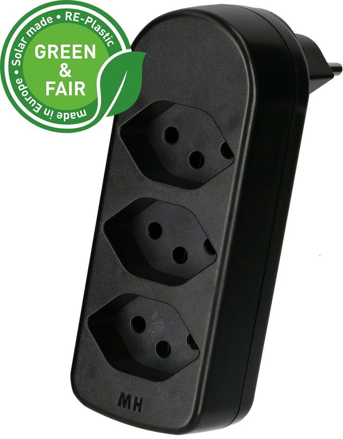 multi adaptateur ADAPT 3x type 13 noir rotatif Green+Fair