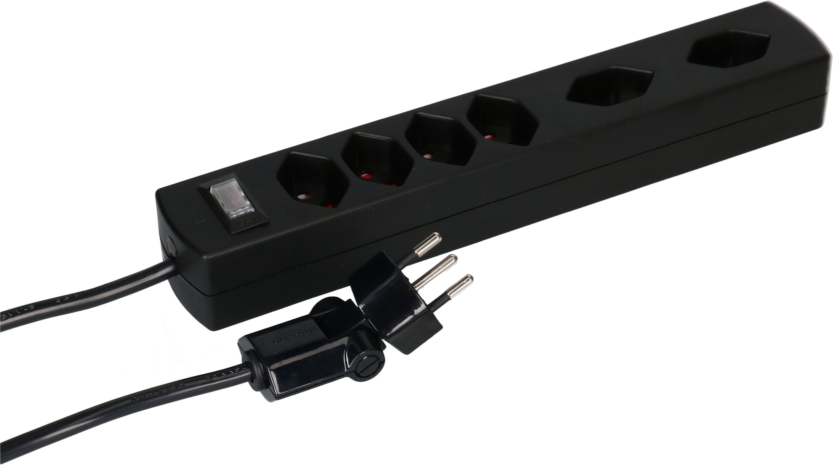 multiprise Safety Line 6x type 13 2x 90° BS noir interr. 2m cli.