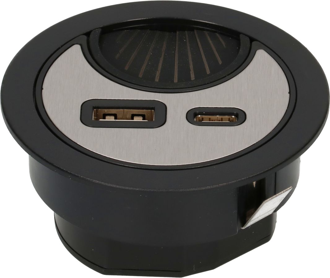 passe-câble avec USB-A et USB-C Charger noir argenté