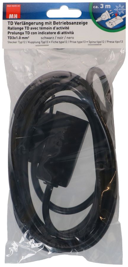 TD-Verlängerung H05VV-F3G1 3m schwarz mit Betriebsanzeige