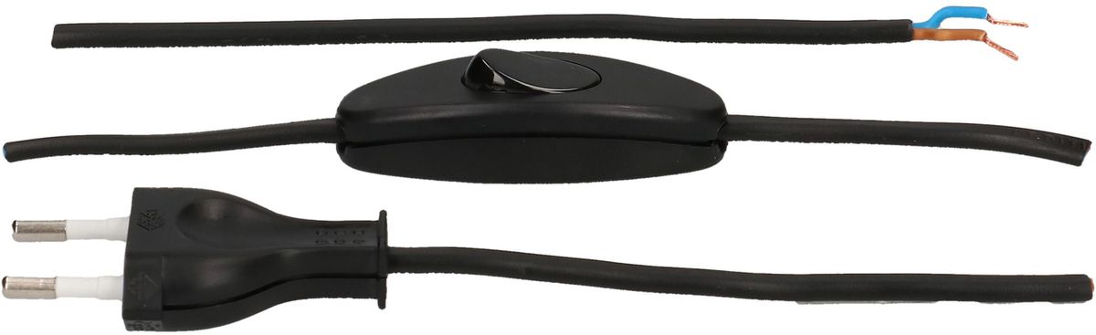 TDLF-Netzkabel H03VVH2-F2x0.75 1.5m schwarz Schalter T26